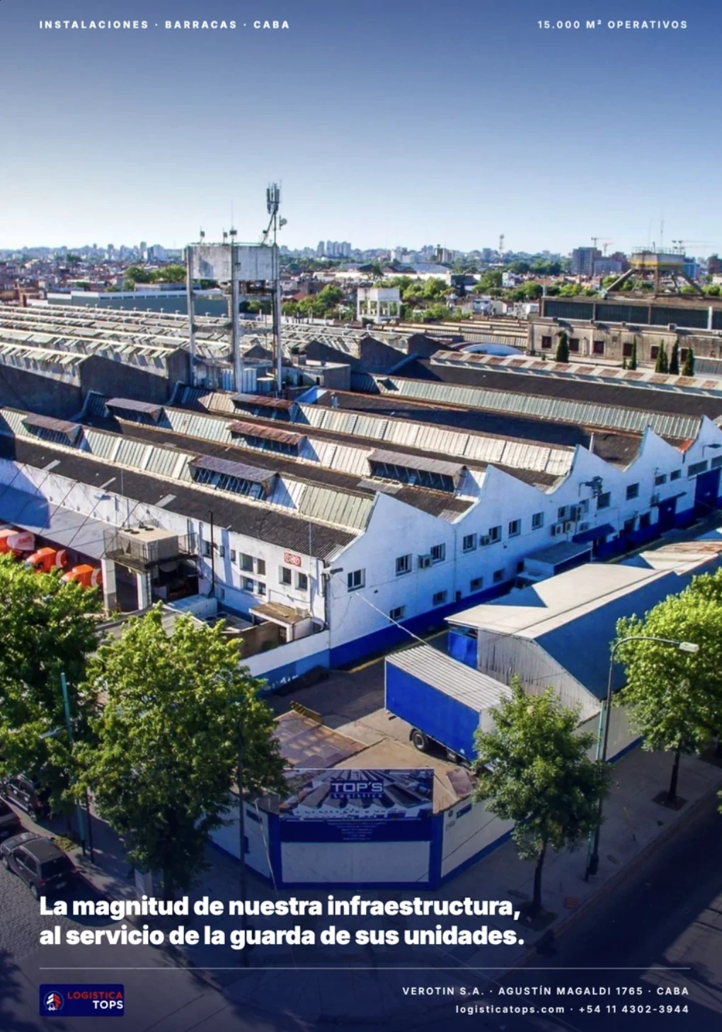 Vista aérea del predio de Logística TOPS en Barracas, CABA — 15.000 m² operativos